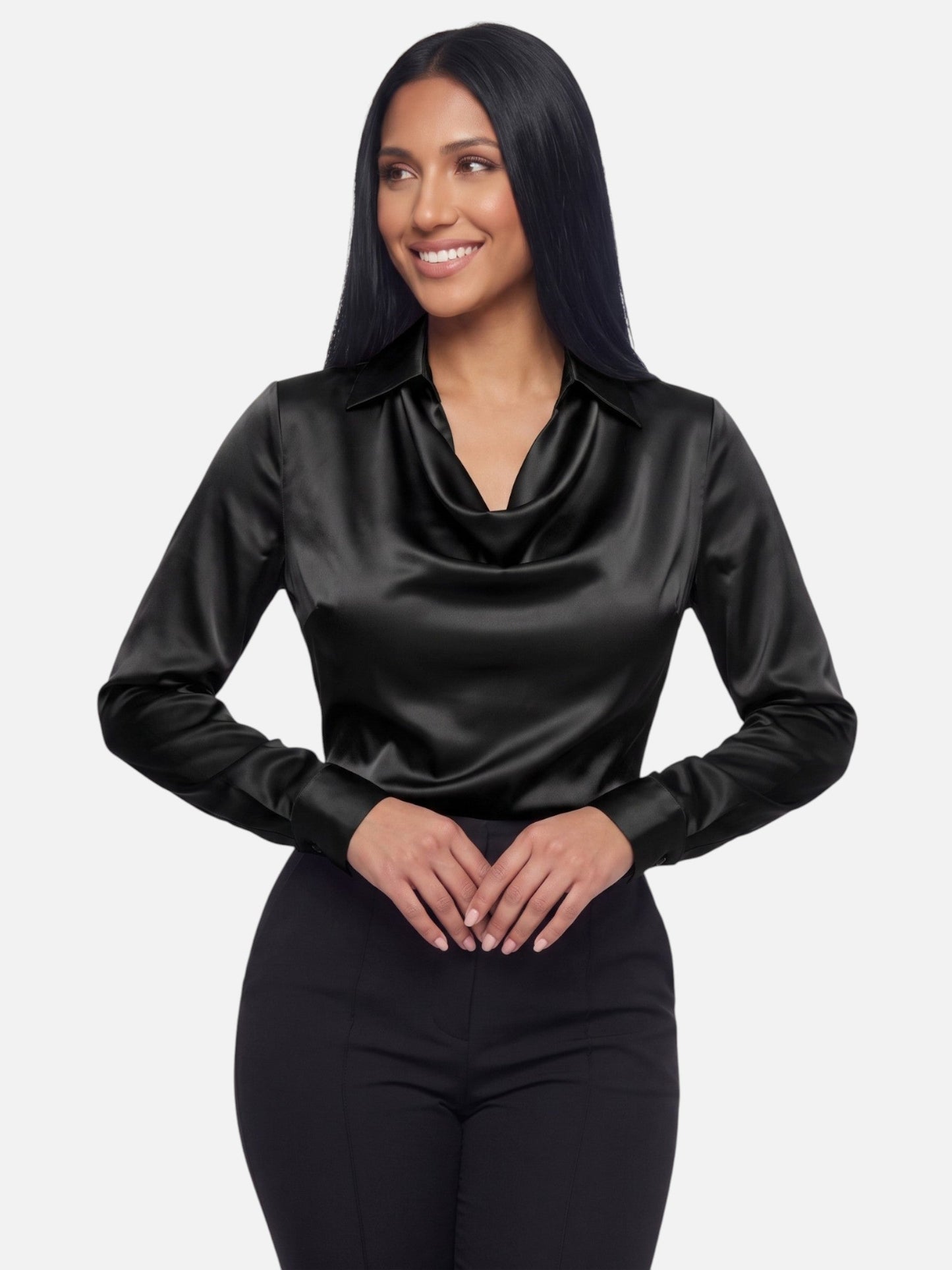 Segolene | Pleated Neck Satin Blouse