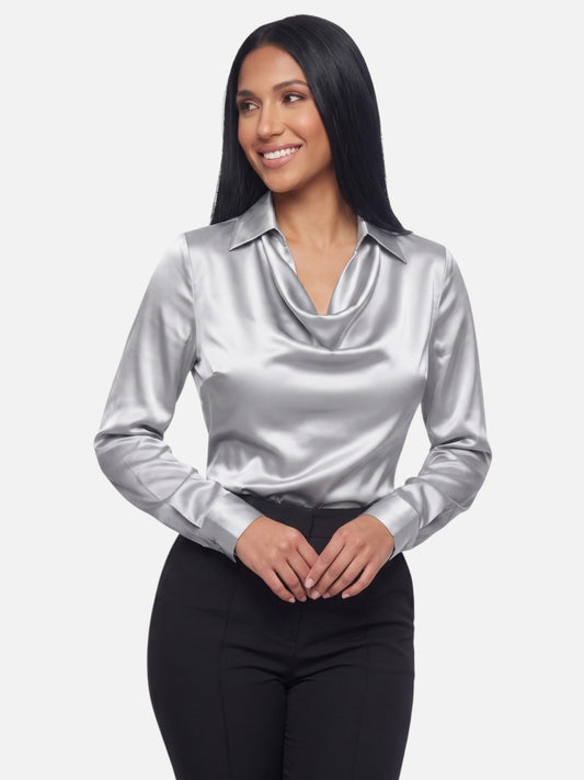 Segolene | Pleated Neck Satin Blouse