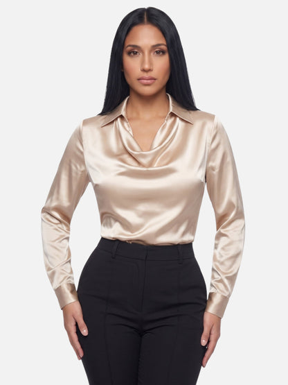 Segolene | Pleated Neck Satin Blouse