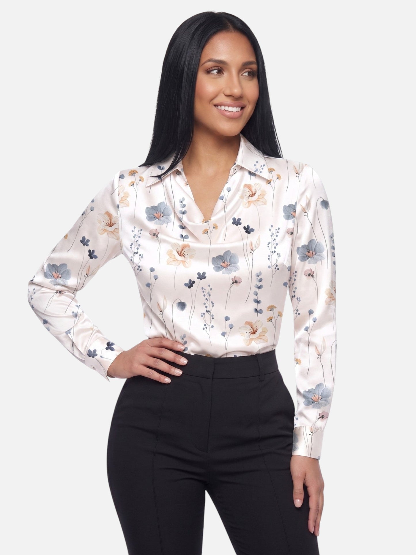 Segolene | Pleated Neck Satin Blouse