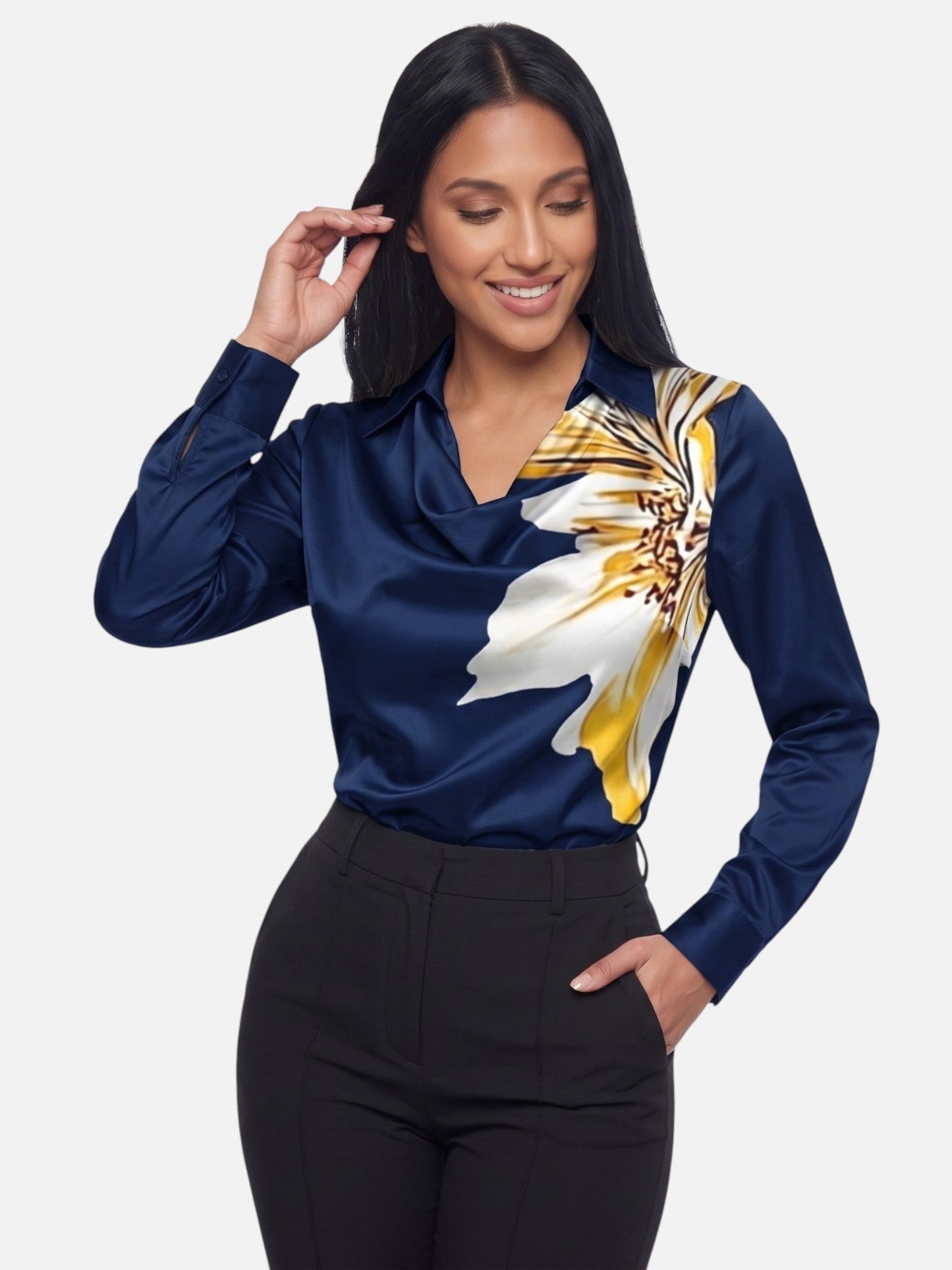 Segolene | Pleated Neck Satin Blouse