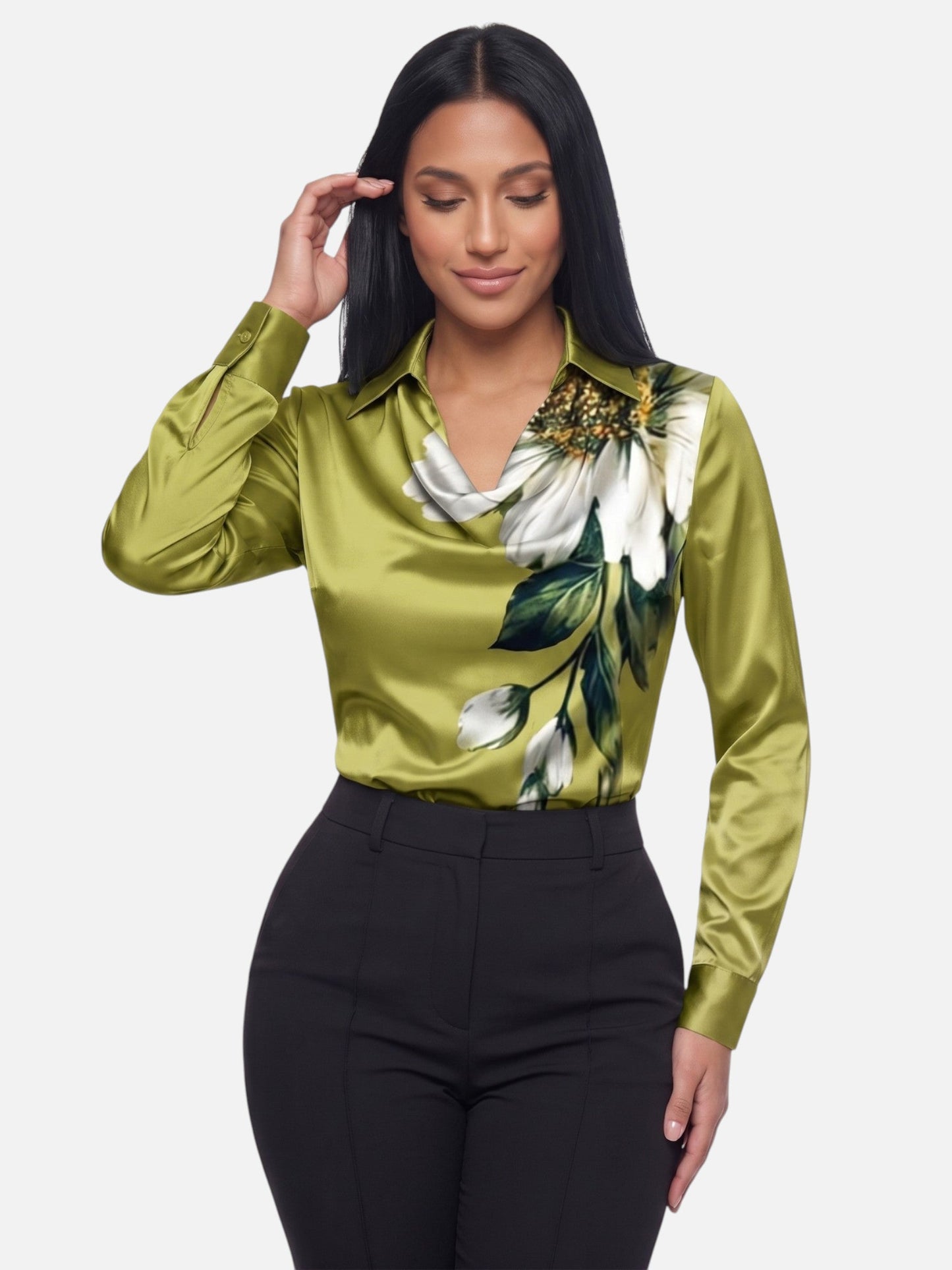 Segolene | Pleated Neck Satin Blouse