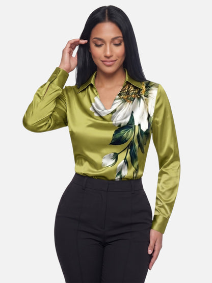 Segolene | Pleated Neck Satin Blouse