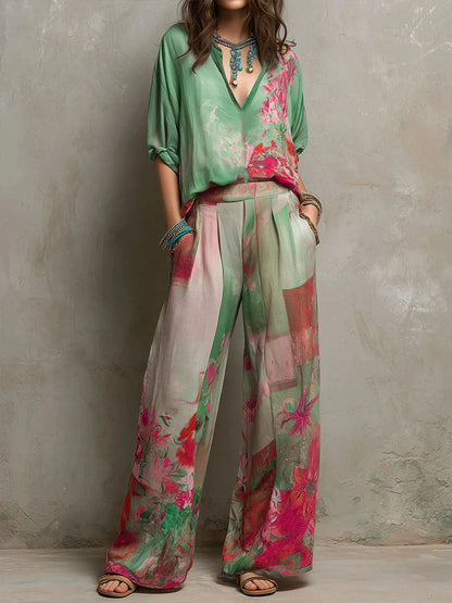 Marcelline | Floral Wide-Leg Two-Piece Set