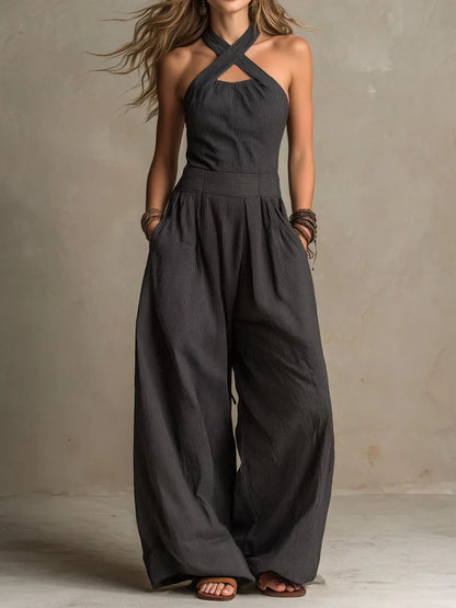 Fabienne | Women's Linen Wide Leg Jumpsuit