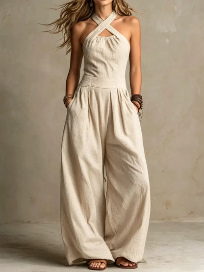 Fabienne | Women's Linen Wide Leg Jumpsuit