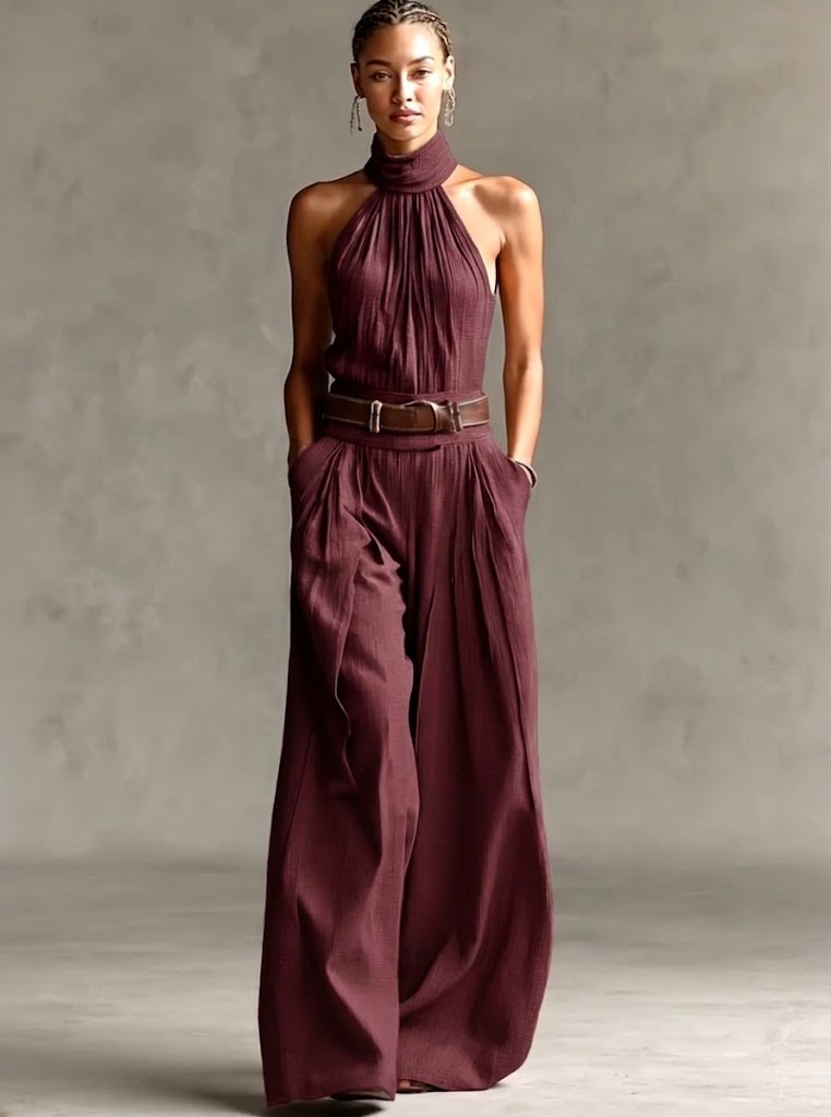 Adele | Women's Halter Neck Wide Leg Jumpsuit