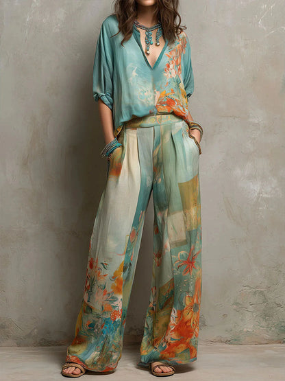 Marcelline | Floral Wide-Leg Two-Piece Set