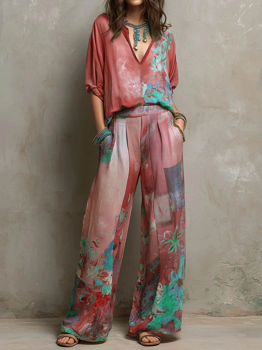 Marcelline | Floral Wide-Leg Two-Piece Set