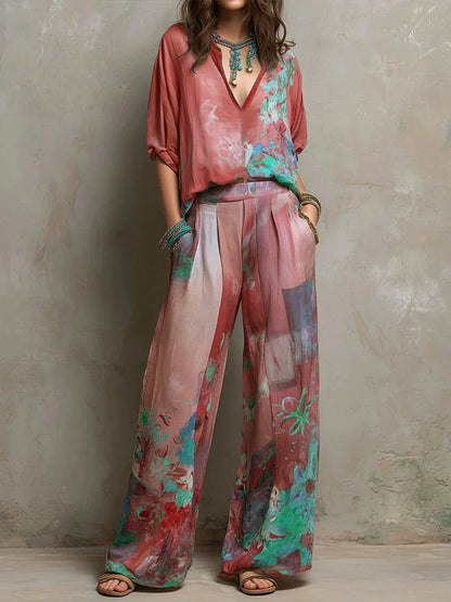 Marcelline | Floral Wide-Leg Two-Piece Set