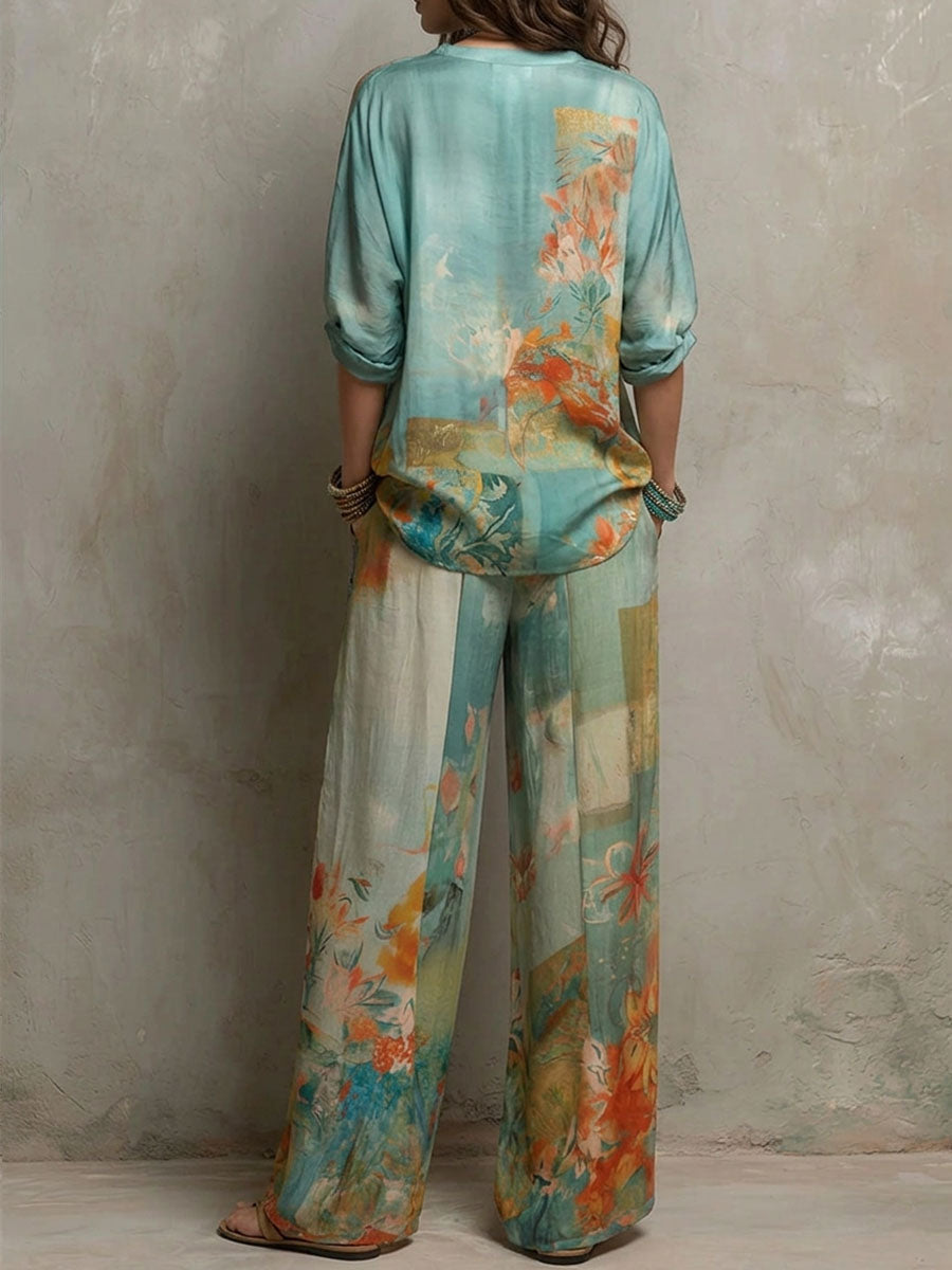 Marcelline | Floral Wide-Leg Two-Piece Set