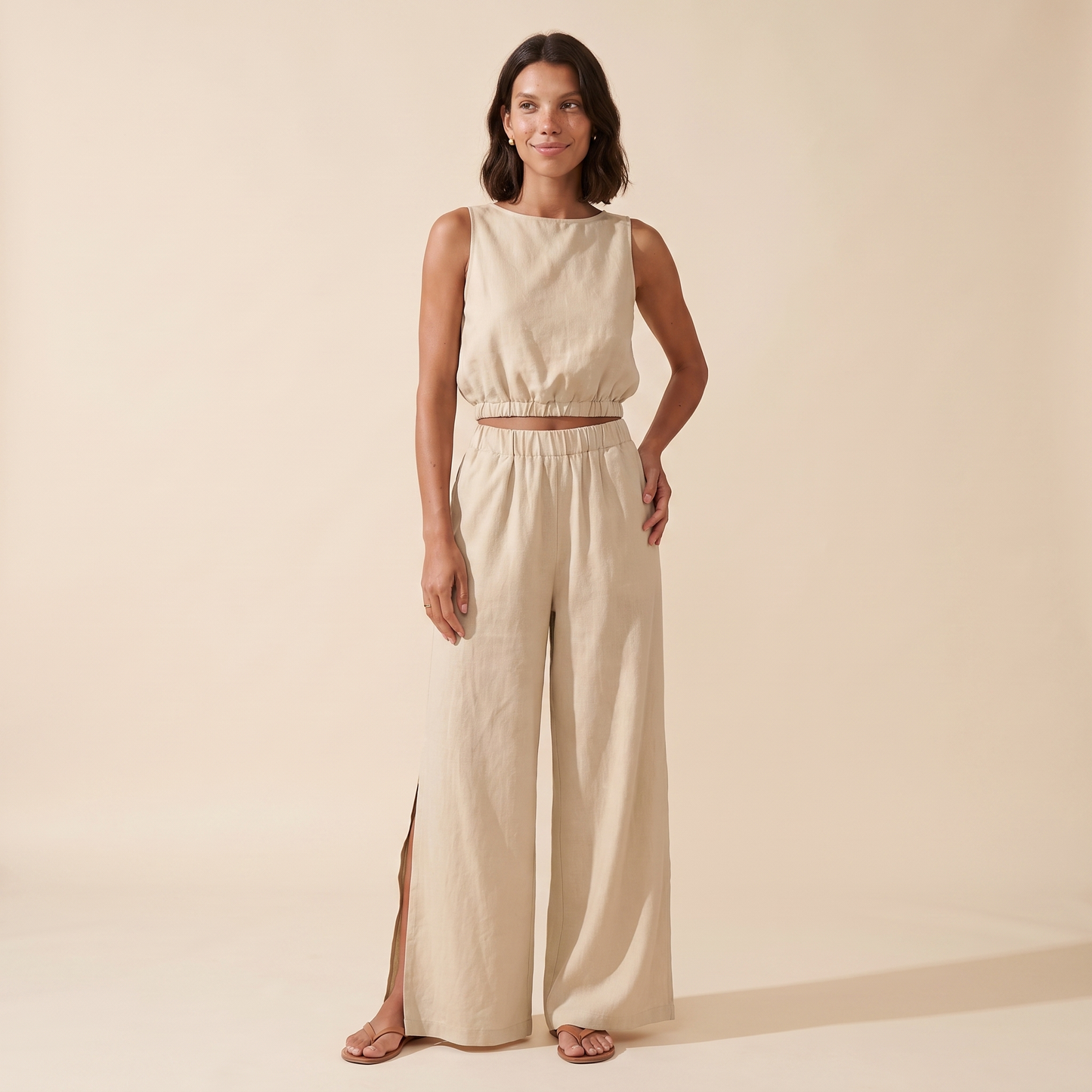 Paulette | Crop Top Wide-Leg Side Slit Set