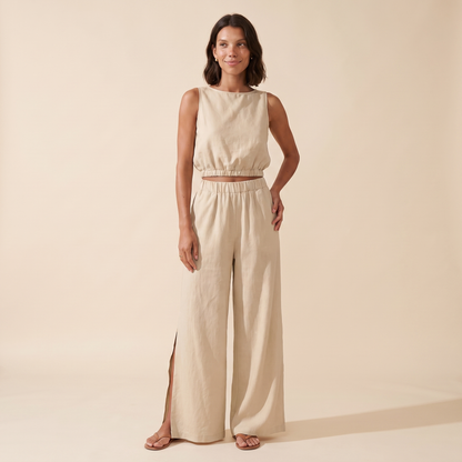 Paulette | Crop Top Wide-Leg Side Slit Set