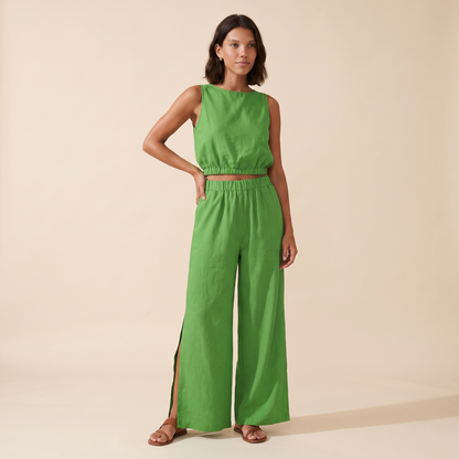 Paulette | Crop Top Wide-Leg Side Slit Set