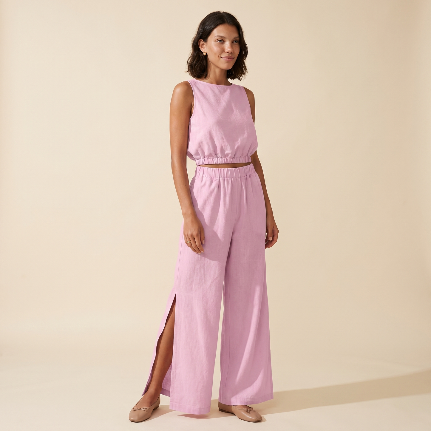 Paulette | Crop Top Wide-Leg Side Slit Set