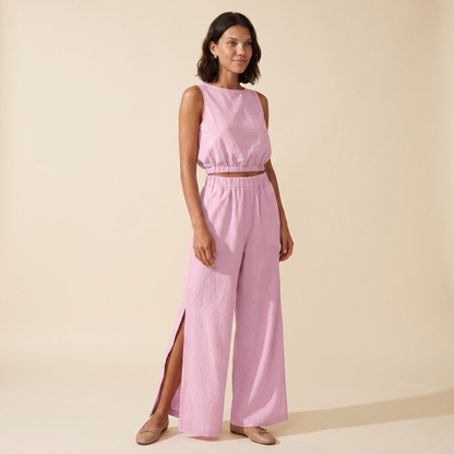 Paulette | Crop Top Wide-Leg Side Slit Set