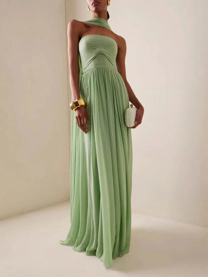 Armande | Strapless Pleated Scarf Neck Maxi Gown