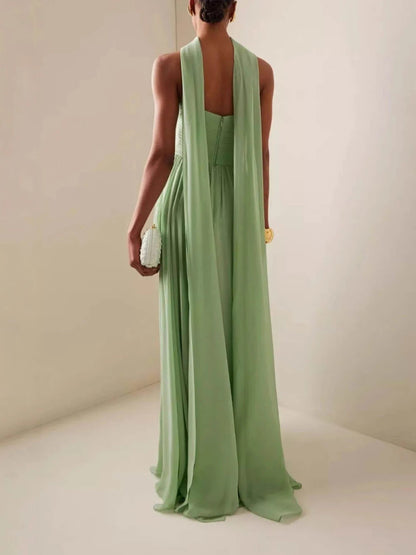 Armande | Strapless Pleated Scarf Neck Maxi Gown