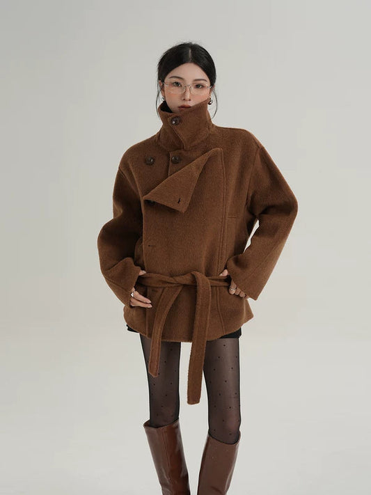 Nathalie | Belted High Collar Wool Coat