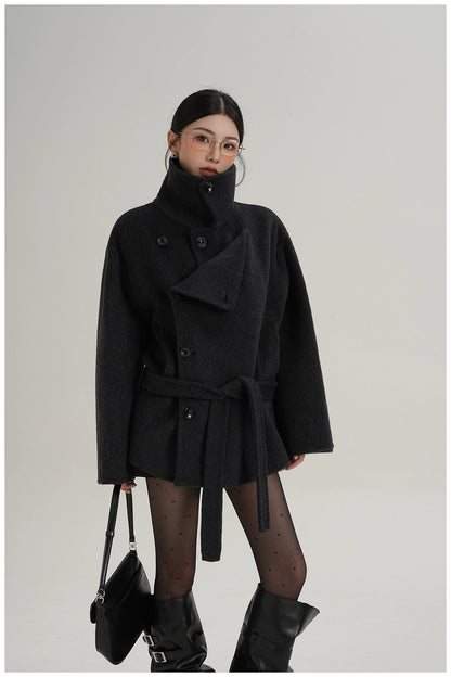 Nathalie | Belted High Collar Wool Coat