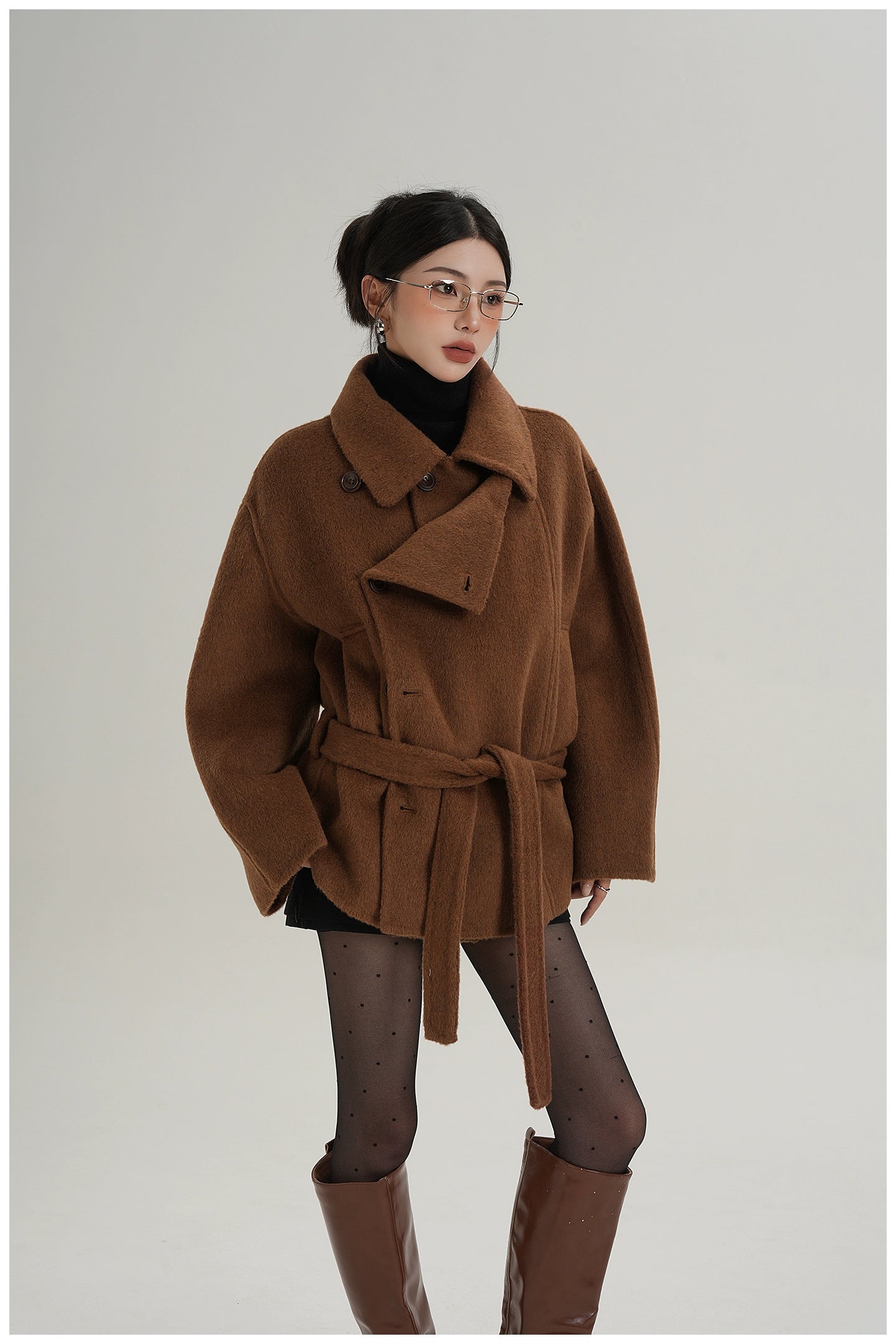 Nathalie | Belted High Collar Wool Coat