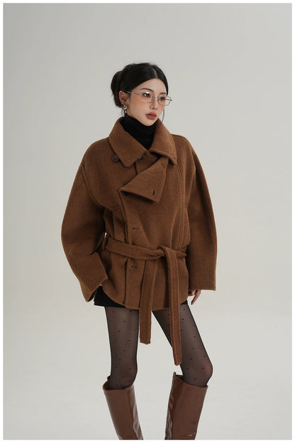 Nathalie | Belted High Collar Wool Coat