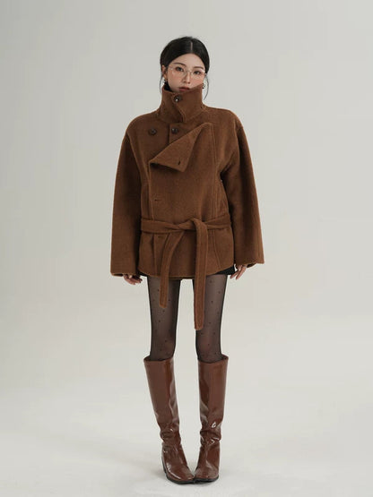 Nathalie | Belted High Collar Wool Coat