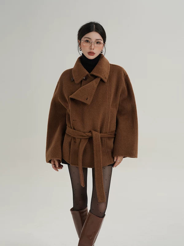 Nathalie | Belted High Collar Wool Coat