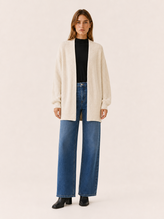 Pascaline | Open Front Balloon Sleeve Longline Cardigan