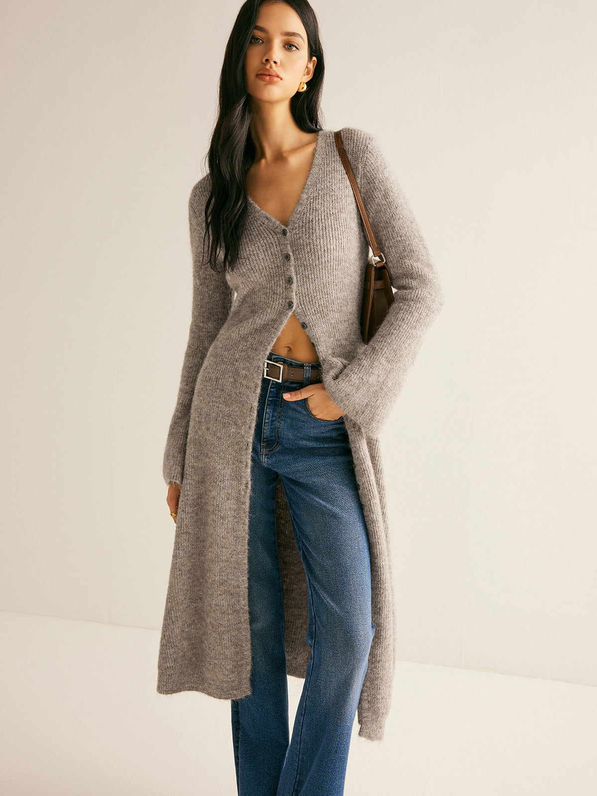 Clotilde | Long Wool Blend Button-Up Knit Cardigan