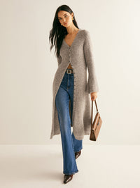 Clotilde | Long Wool Blend Button-Up Knit Cardigan