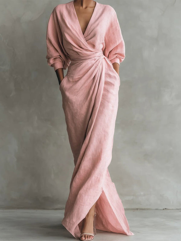 Clarisse | V-Neck Dolman Sleeve Maxi Wrap Dress