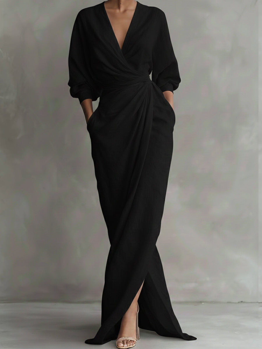 Clarisse | V-Neck Dolman Sleeve Maxi Wrap Dress