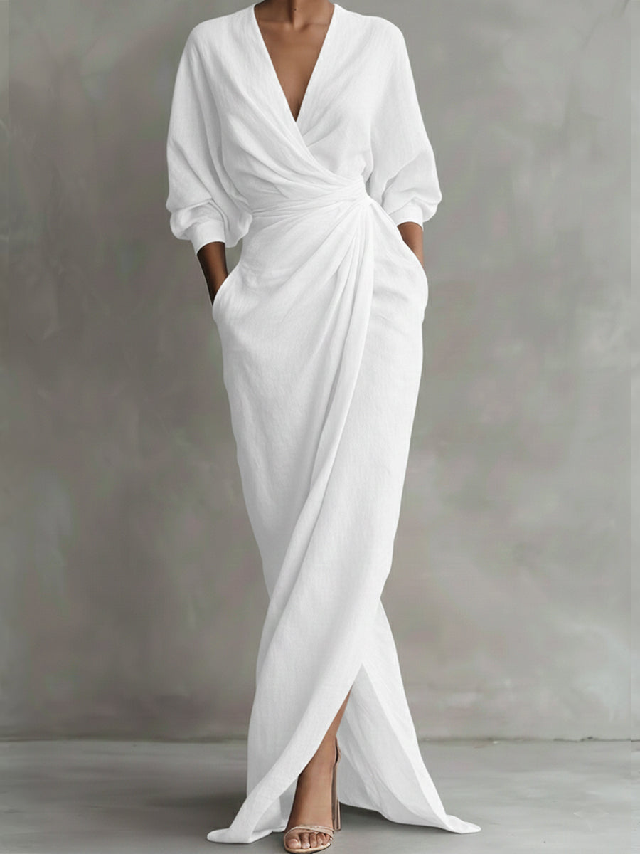 Clarisse | V-Neck Dolman Sleeve Maxi Wrap Dress