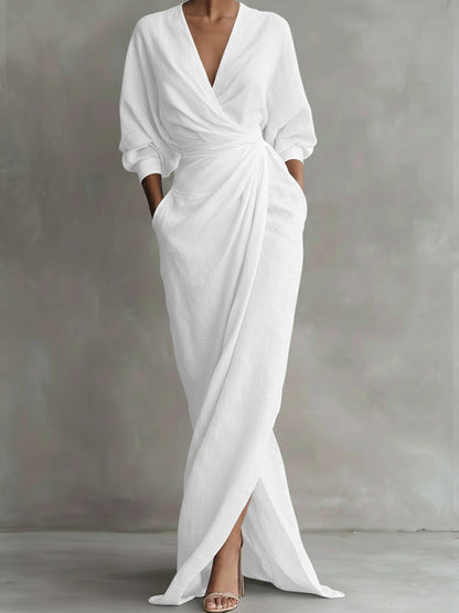 Clarisse | V-Neck Dolman Sleeve Maxi Wrap Dress