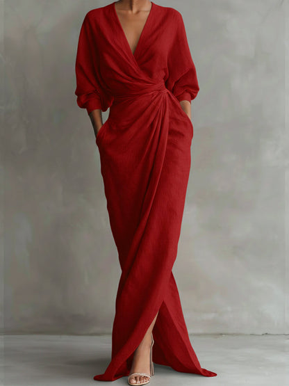 Clarisse | V-Neck Dolman Sleeve Maxi Wrap Dress