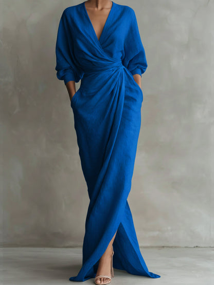Clarisse | V-Neck Dolman Sleeve Maxi Wrap Dress