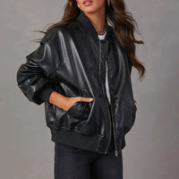 Noelle | Oversized Faux Leather Bomber Jacket
