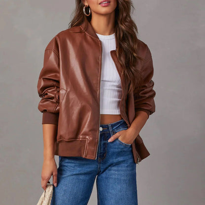 Noelle | Oversized Faux Leather Bomber Jacket