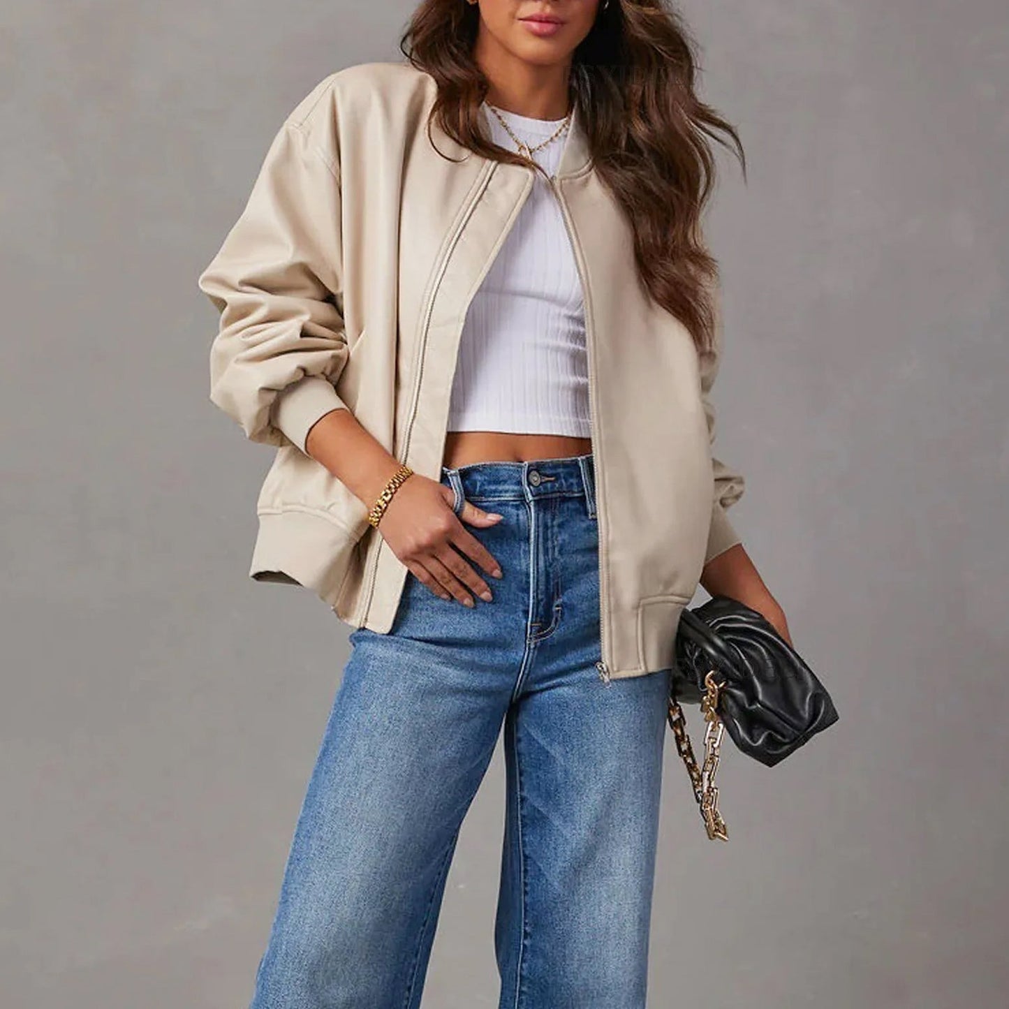 Noelle | Oversized Faux Leather Bomber Jacket