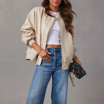 Noelle | Oversized Faux Leather Bomber Jacket