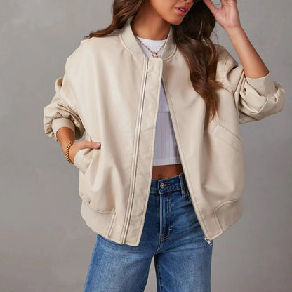 Noelle | Oversized Faux Leather Bomber Jacket