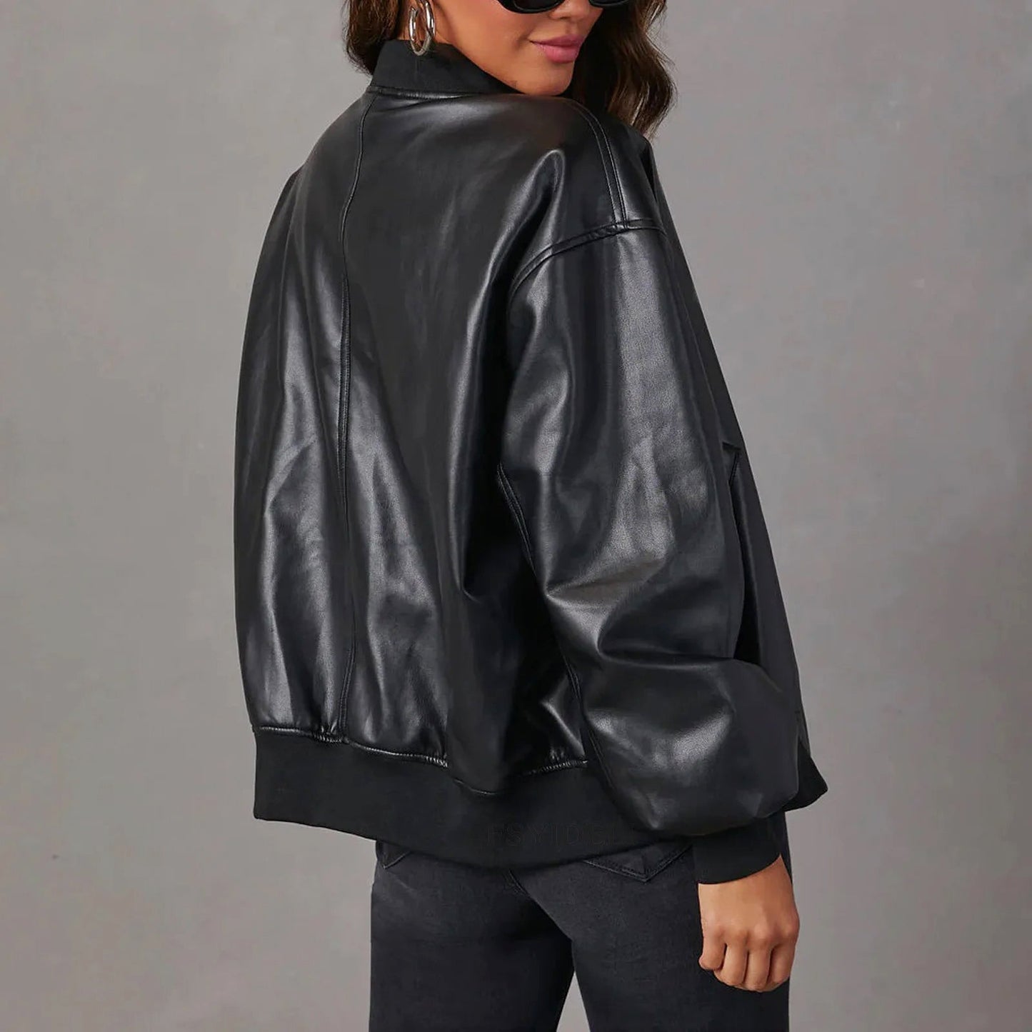 Noelle | Oversized Faux Leather Bomber Jacket