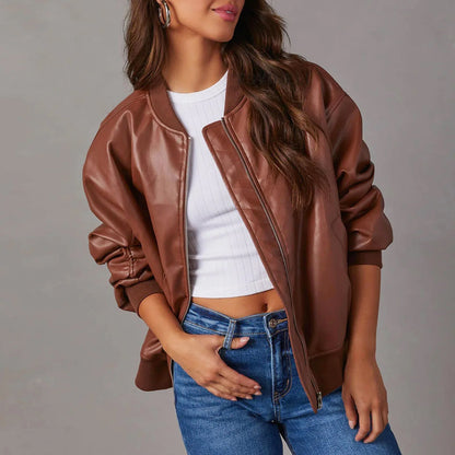Noelle | Oversized Faux Leather Bomber Jacket