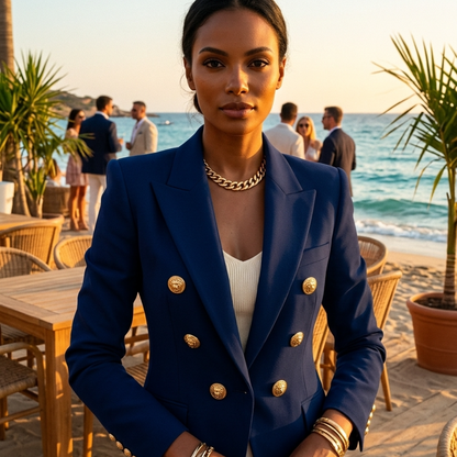 Dominique | Double Breasted Blazer Gold Buttons