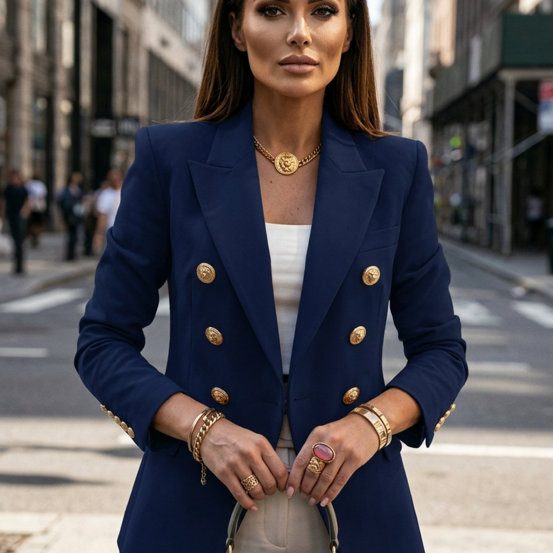 Dominique | Double Breasted Blazer Gold Buttons