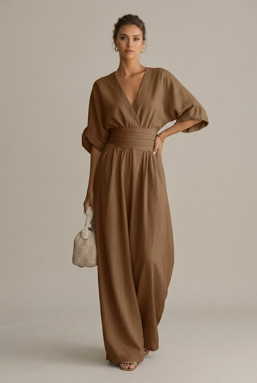 Eleonore | Wrap Front V-Neck Sleeve Wide-Leg Jumpsuit