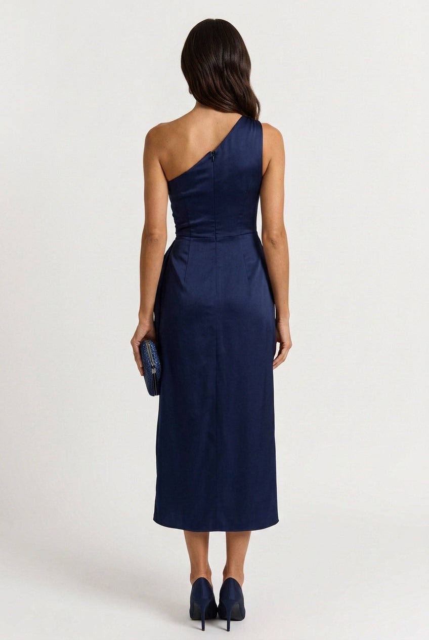 Gabrielle | Women's One Shoulder Ruched Midi Dress