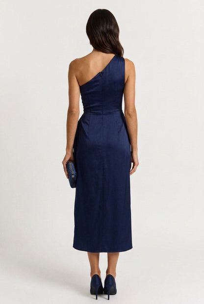 Gabrielle | Women's One Shoulder Ruched Midi Dress