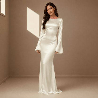 Seraphine | Bell Sleeve Satin Maxi Gown